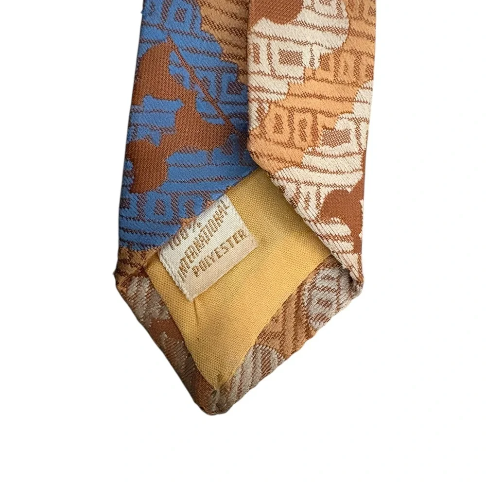 Vioni's Canton Vintage Necktie Brown Blue‎ Geometric Men's Tie 57